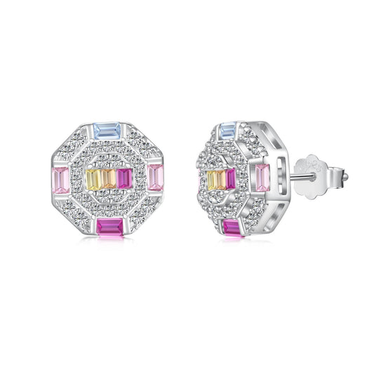 [Luxe Jewelry]Ornate Colorful Octagon Shape Daily Earrings